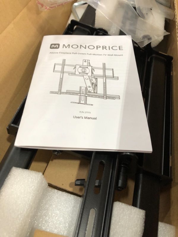 Photo 3 of Monoprice Above Fireplace Pull-Down Full-Motion Articulating TV Wall Mount Bracket For TVs 55 to 100 inches, Max Weight 154lbs,