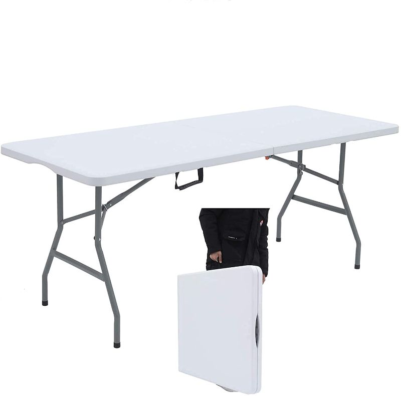 Photo 1 of Lakhow 180CZ Folding Table 6-Foot Plastic Trestle Indoor & Outdoor for Picnic, BBQ, Party, White Granite (White)***ITEM SOLD AS-IS**** 