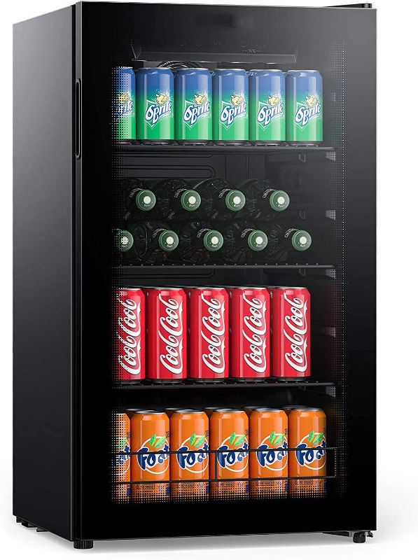 Photo 1 of Beverage Refrigerator Cooler Beer Fridge, Drink Fridge with 3 Layer Glass Door, Removable Shelves, Touch Control, Digital Temperature Display, LED Light for Home Kitchen Bar Office, 3point2Cu.Ft
