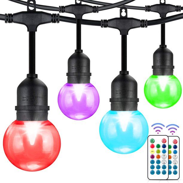 Photo 1 of 2 Pack LED RGB Color Changing Outdoor String Lights with Remote Control, Dimmable Shartterproof 30+5 G60 Edison Bulbs,Waterproof Patio Lights for Backyard, Bistro, Cafe, Garden