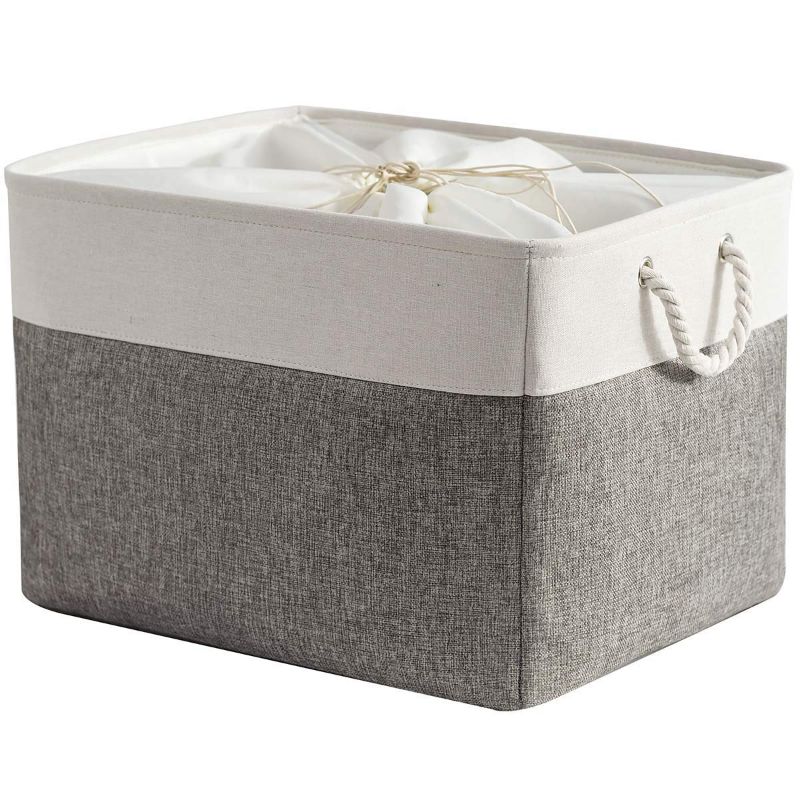 Photo 1 of  Storage Baskets for Organizing, Fabric Baskets for Shelves, Decorative Baskets for Clothes, Empty Gift Baskets with Drawstring Closure [White&Grey] 2 pack 
