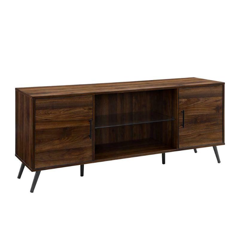 Photo 1 of 60" Mid Century Modern TV Console with Glass Shelf - Dark Walnut
