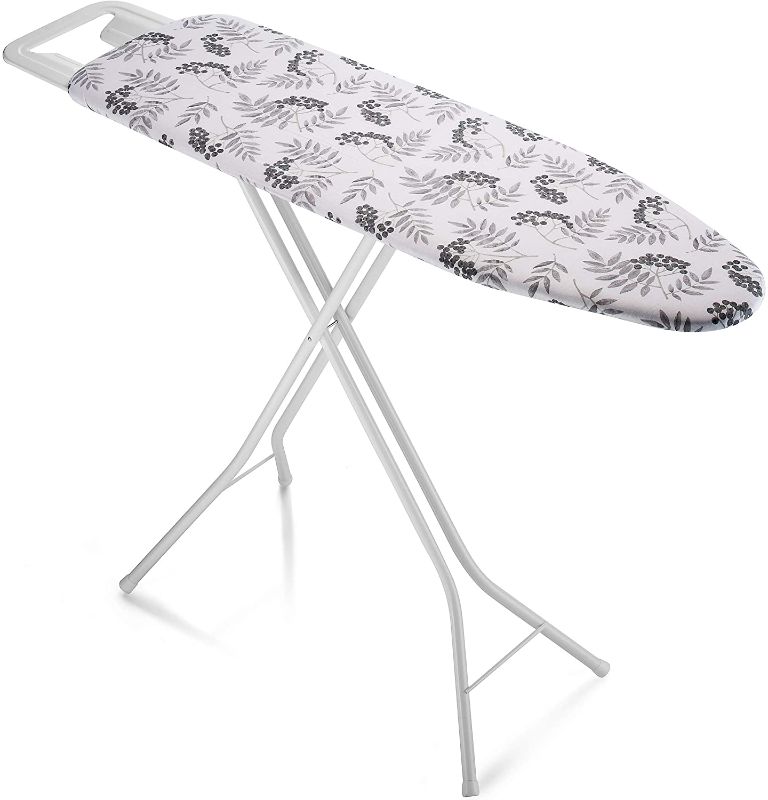 Photo 1 of Bartnelli Ironing Board Made in Europe | Iron Board with 3 Layer Cover Pad, Height Adjustable, Safety Iron Rest, 4 Leg, Home Laundry Room or Dorm Use (44 x 14 H.36) (White / Grey)
