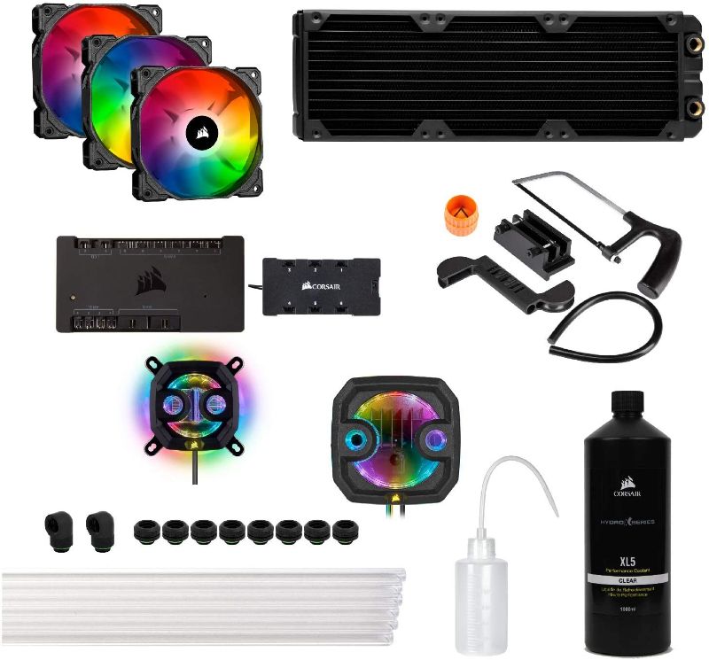 Photo 1 of Corsair Hydro X Series XH303i Hardline Water Cooling kit with/incl XC7 CPU Water Block, XR5 360mm Radiator, XD3 Pump Res and iCUE SP120 RGB PRO Fans
