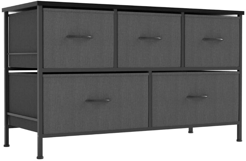 Photo 1 of ALLZONE Dresser for Bedroom,Storage Chest Organizer, 5 Fabric Drawers Furniture for Closet, Kids Toy Organization,Wooden Table and Metal Frame, Charocal/Black
