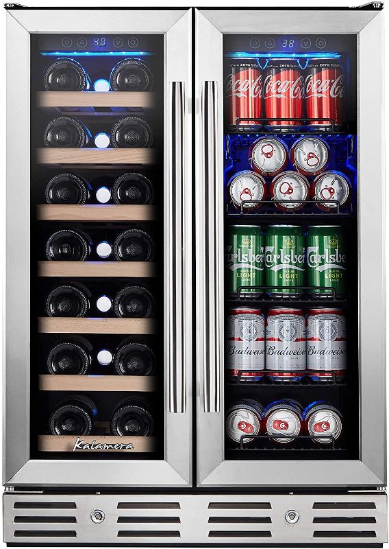 Photo 1 of Kalamera Wine and Beverage Refrigerator, Kalamera 24” Under Counter Dual Zone Wine Cooler for Home - Built in Wine Fridge w/ 20 Bottles and 78 Cans Capacity
