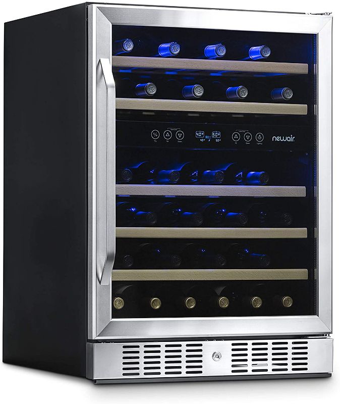 Photo 1 of NewAir Wine Cooler with 46 Bottle Capacity - Built-In Compressor Mini Bar Fridge with Right Hinge Glass Door - Handle Lock Cedar Shelves Included - AWR-460DB - Stainless Steel
