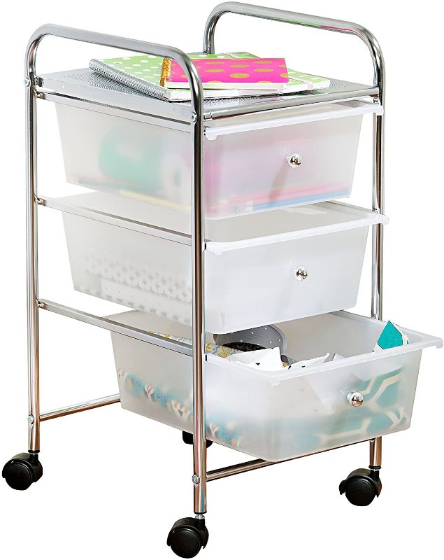 Photo 1 of Honey-Can-Do 3-Drawer Plastic Storage Cart on Wheels,Silver
