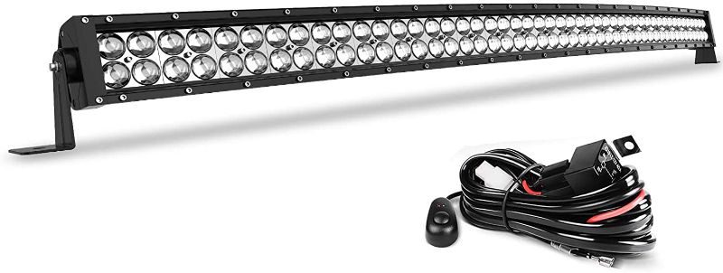 Photo 1 of AUTO LED Light Bar 50 Inch Curved Work Light 4D 400W with 10ft Wiring Harness, 40000LM Offroad Driving Fog Lamp Marine Boating Light IP68 Waterproof Spot & Flood Combo Beam Light Bar
