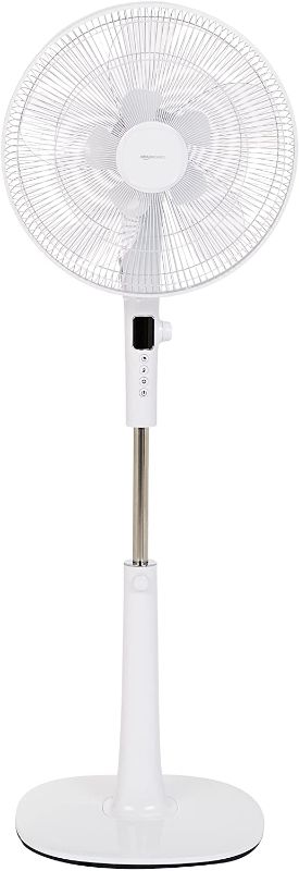 Photo 1 of AmazonBasics basics oscillating dual blade standing pedestal fan with remote - quiet dc motor, 16-inch