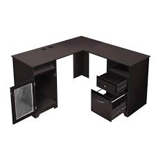 Photo 1 of GZMR 56 in. Dark Brown Study L-Shaped Corner Computer Desk with Drawers and Storage
