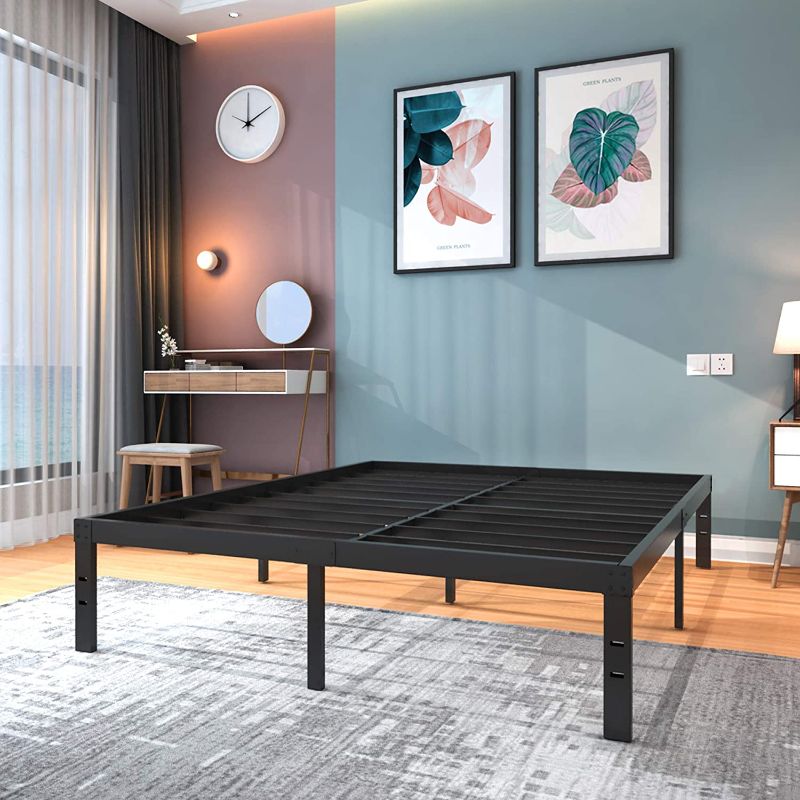 Photo 1 of 14 Inch Metal Platform Bed Frame/ Heavy Duty Steel Slat Mattress Foundation/ No Box Spring Needed/ Noise-Free/ None- Slip/ Black Finish, Full (PARTS ONLY)
