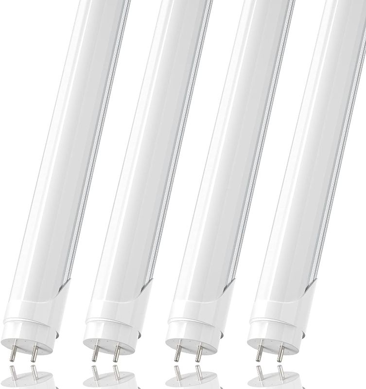 Photo 1 of JESLED T8 T12 4FT LED Light Bulbs, 24W 5000K Daylight, 3000LM, 4 Foot Fluorescent Tube Replacement, Double Row 192LEDs, Frosted, Dual-end Powered, Ballast Bypass, Garage Warehouse Shop Lights (4-Pack