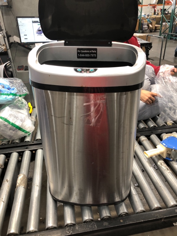Photo 1 of SensorCan 13 Gallon Battery-FREE Automatic Sensor Kitchen Trash Can with Power Adapter, Oval Shape Stainless Steel Garbage Bin with AC Plug
