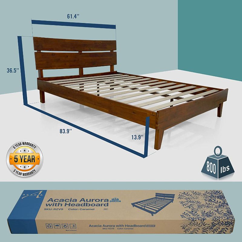 Photo 1 of Acacia Aurora 14 Inch Wood Platform Bed Frame with Headboard, Queen Caramel