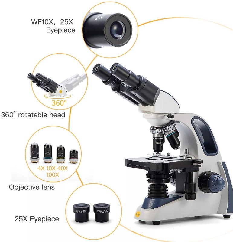 Photo 1 of Swift SW380B 40X-2500X Magnification, Research-Grade Binocular Compound Lab Microscope, Mechanical Stage, with 5.0 mp Camera and Software Windows/Mac Compatible and 100pcs Blank Slides
