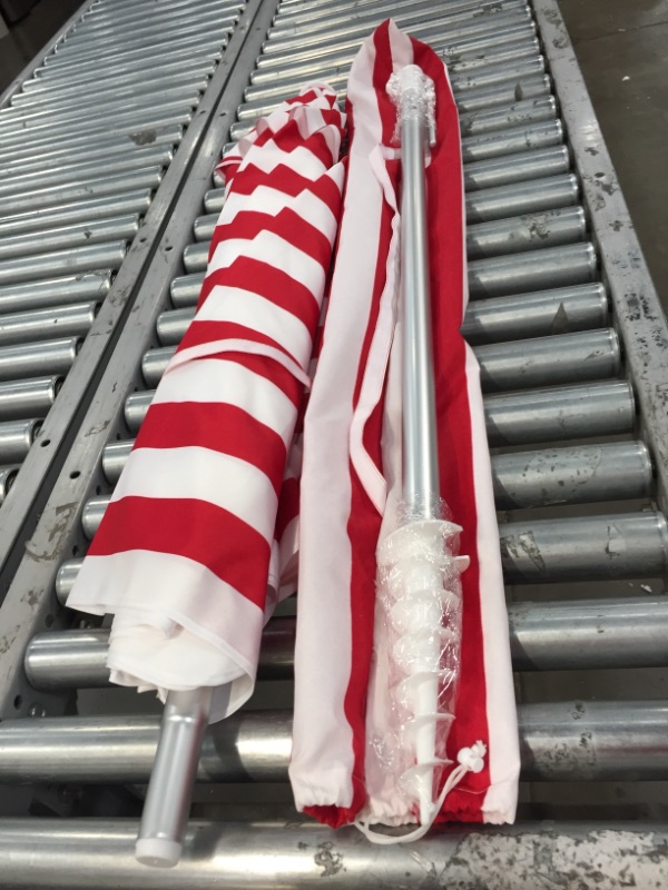 Photo 2 of  6.5 FT Beach Umbrella\,Red White Stripe