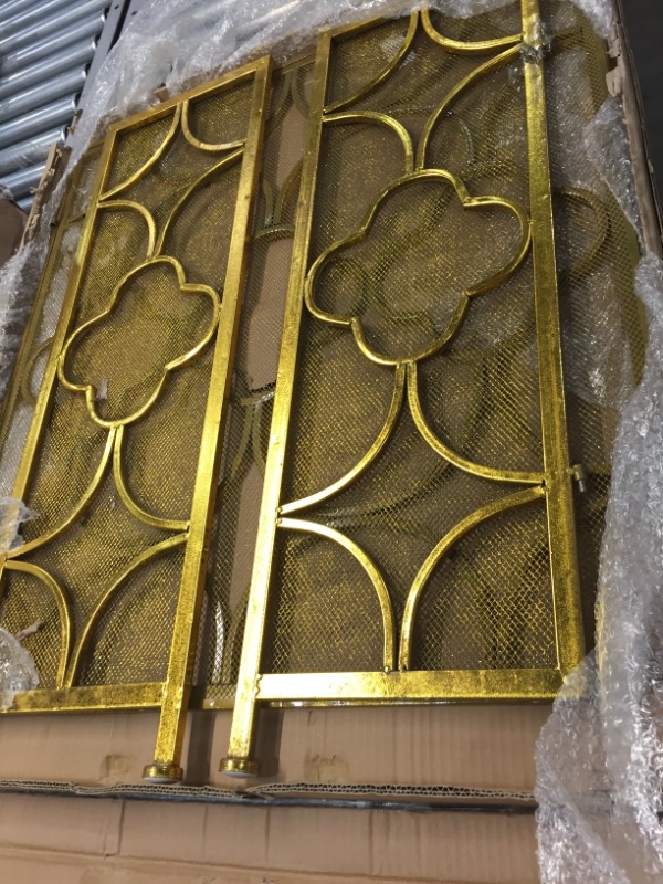 Photo 2 of Benzara Space Efficient 3- Panel Metal Fireplace Screen In Gold