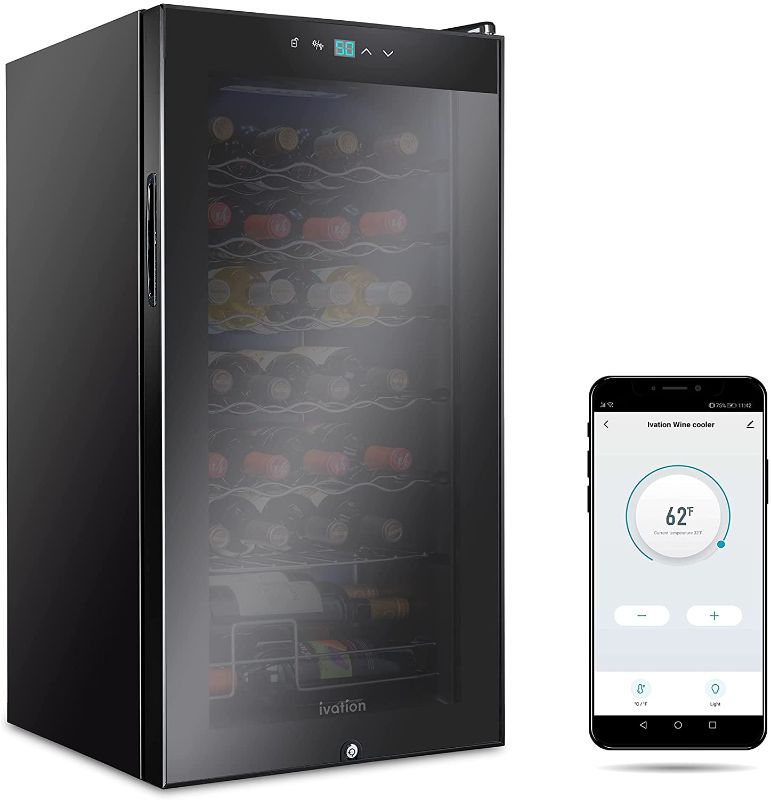 Photo 1 of Ivation 28 Bottle Compressor Wine Cooler Refrigerator with Wi-Fi Smart App Control Cooling System | Large Freestanding Wine Cellar Fridge For Red White Champagne or Sparkling, Black Glass Door & Lock