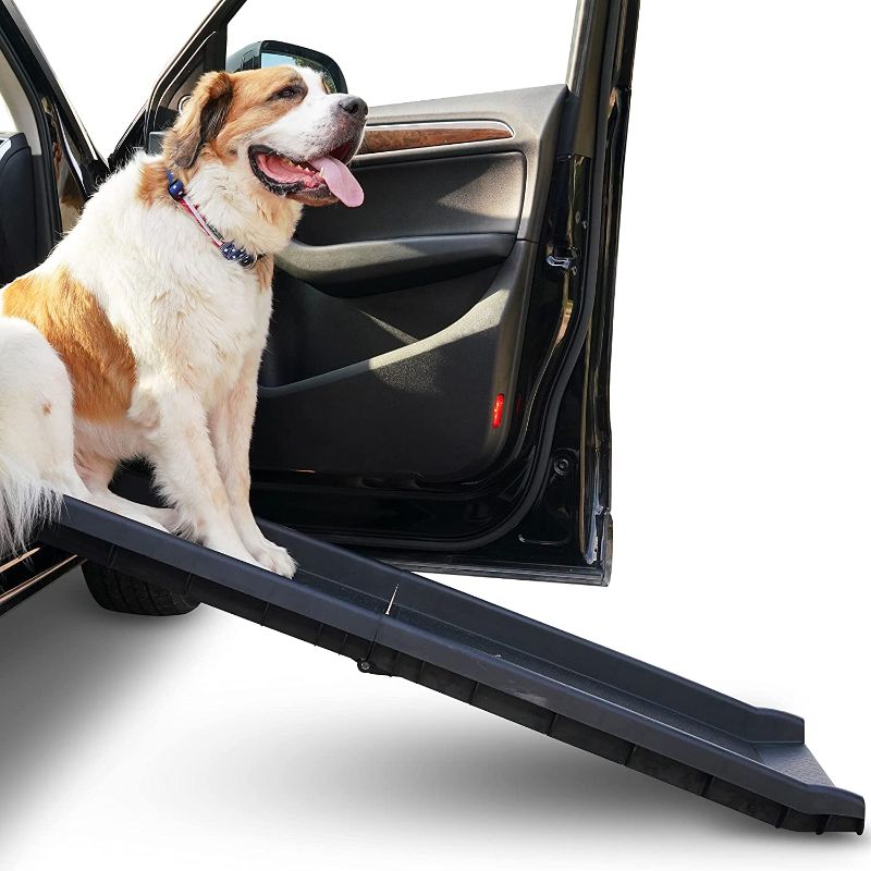 Photo 1 of Alpha Paw Car Ramp for Large and Small Dogs, for SUVs, Cars, and Trucks, Compact, Foldable, and Lightweight, Portable Outdoor Pet Ramp for up to 200 lbs (60” x 14” x5”)

//cosmetic damage 
