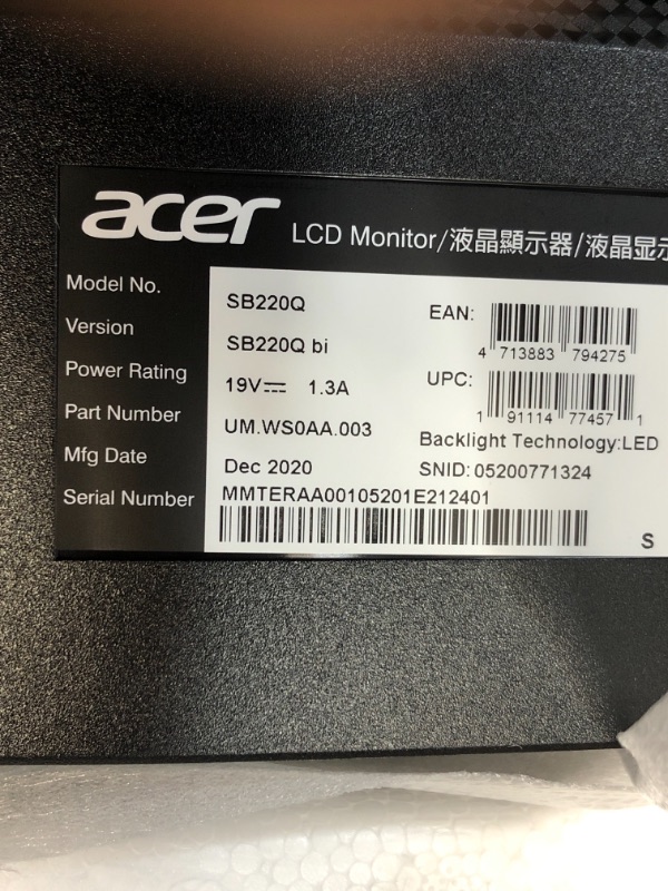 Photo 5 of Acer Sb220q Bi 21.5" Full HD (1920 x 1080) IPS Ultra-Thin Zero Frame Monitor