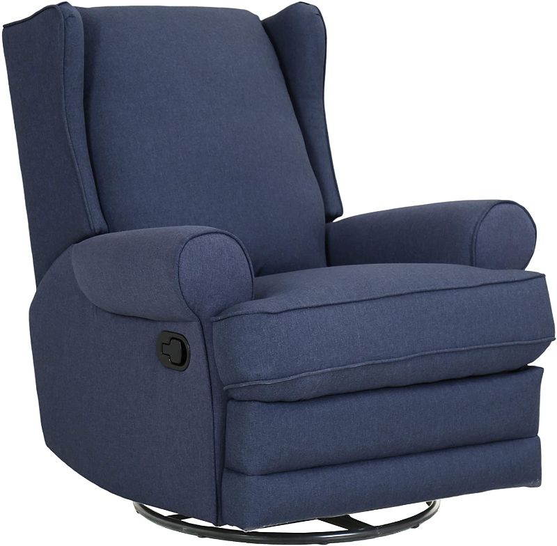 Photo 1 of Amazon Brand – Ravenna Home Manning Upholstered Swivel Glider Recliner, 34.6"W, Blue
