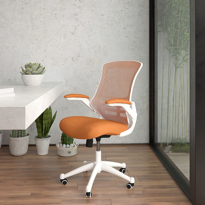 Photo 1 of Flash Furniture Mid-Back Tan Mesh Swivel Ergonomic Task Office Chair with White