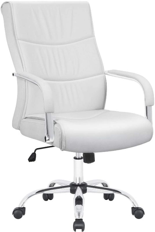 Photo 1 of Furmax High Back Office Desk Chair Conference Leather Executive with Padded Armrests, Adjustable Ergonomic Swivel Task Chair with Lumbar Support (White)