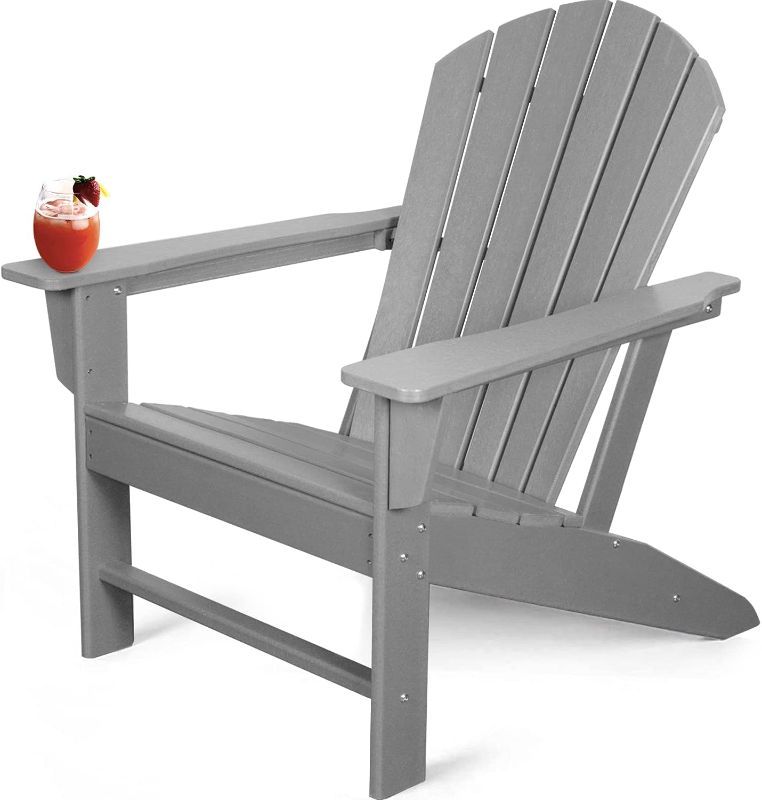 Photo 1 of Adirondack Chair, Fire Pit Chairs, Patio Outdoor Chairs, Plastic Resin Deck Chair, Painted Weather Resistant Lounge Lawn Chair (Grey)