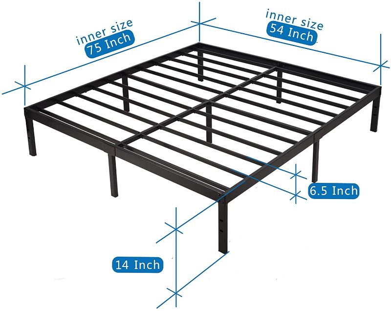 Photo 1 of 14 Inch Metal Platform Bed Frame/ Heavy Duty Steel Slat Mattress Foundation/ No Box Spring Needed/ Noise-Free/ None- Slip/ Black Finish, Full