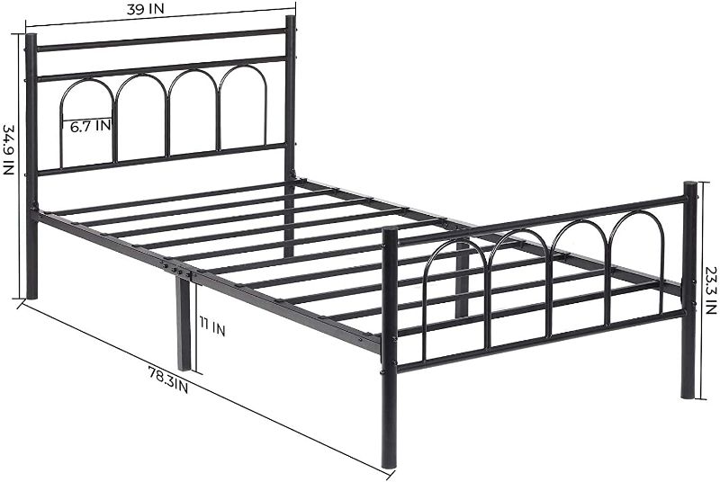 Photo 1 of Alecono Twin Bed Frame with Classic Headboard Metal Bed Frame Under Bed Storage Mattress Foundation No Box Spring Needed for Boys Girls Black