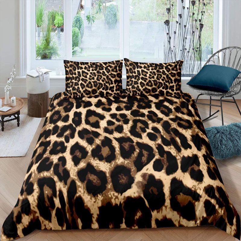 Photo 1 of Black Brown Leopard Print Comforter Queen, Size: 90 in. x90 in.