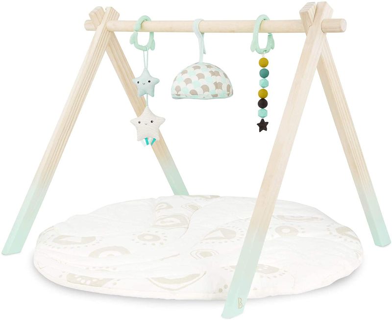 Photo 1 of B. toys – Wooden Baby Play Gym – Activity Mat – Starry Sky – 3 Hanging Sensory Toys – Organic Cotton – Natural Wood – Babies, Infants