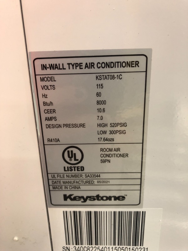 Photo 9 of Keystone 8,000 BTU Through the Wall Air Conditioner, 2016 EStar