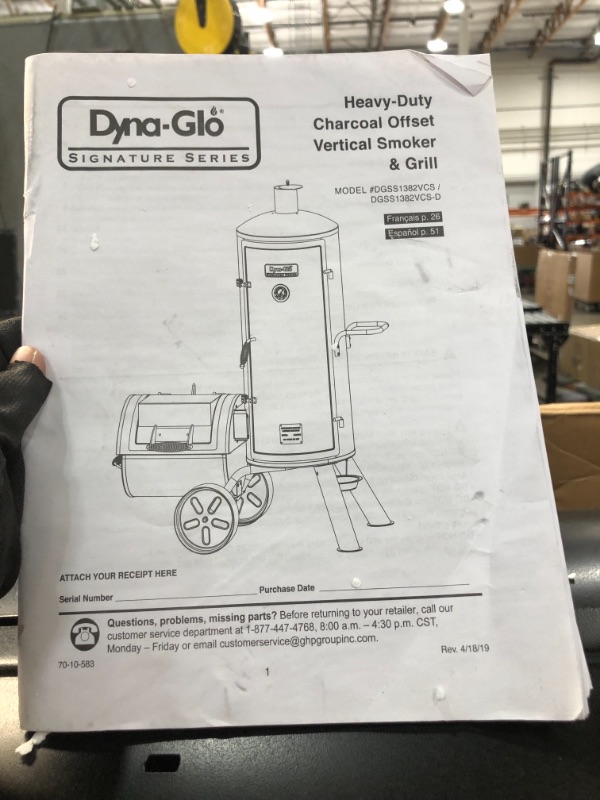 Photo 3 of ***PARTS ONLY*** Dyna-Glo Signature Series Heavy-Duty Vertical Offset Charcoal Smoker & Grill,, dimensions of up to 46" w x 25"D x 60"h (116.8 x 63.5 x 152.4 cm)