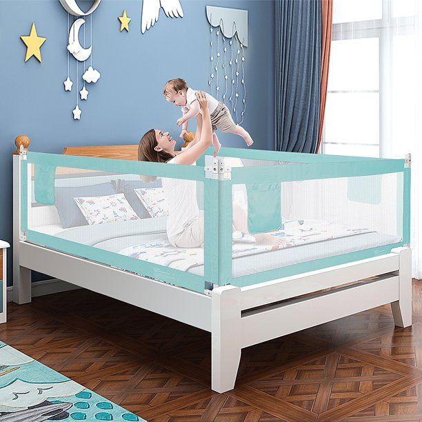 Photo 1 of BABYGAURD Bed Rails, Breathable Children Bed Rail Guard Safety, Color: Teal, Size For King 71inch 180cm,, **DISPLAY PICTURE USED FOR REFERENCE ONLY**