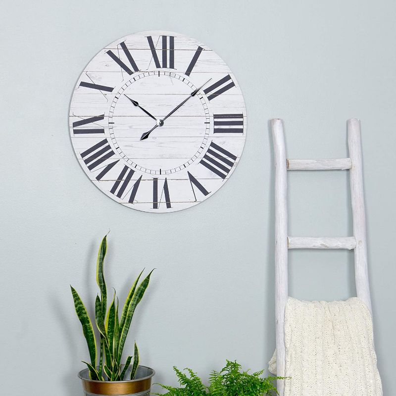 Photo 1 of Aspire Estelle French Country Shiplap Face Wall Clock, 23", White Item: 1.5 x 23 x 23 inches