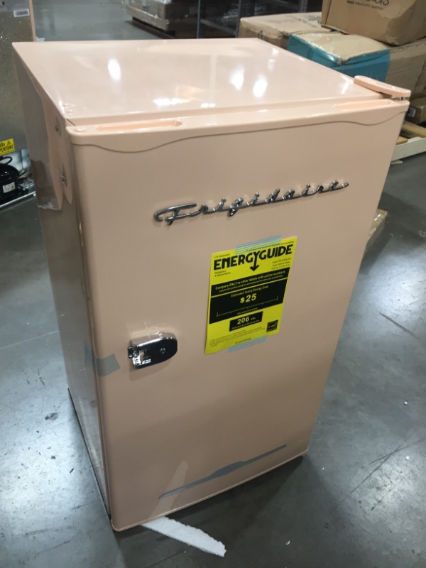 Photo 2 of Frigidaire EFR376-CORAL Retro Bar Fridge Refrigerator with Side Bottle Opener, 3.2 cu. Ft, Coral
