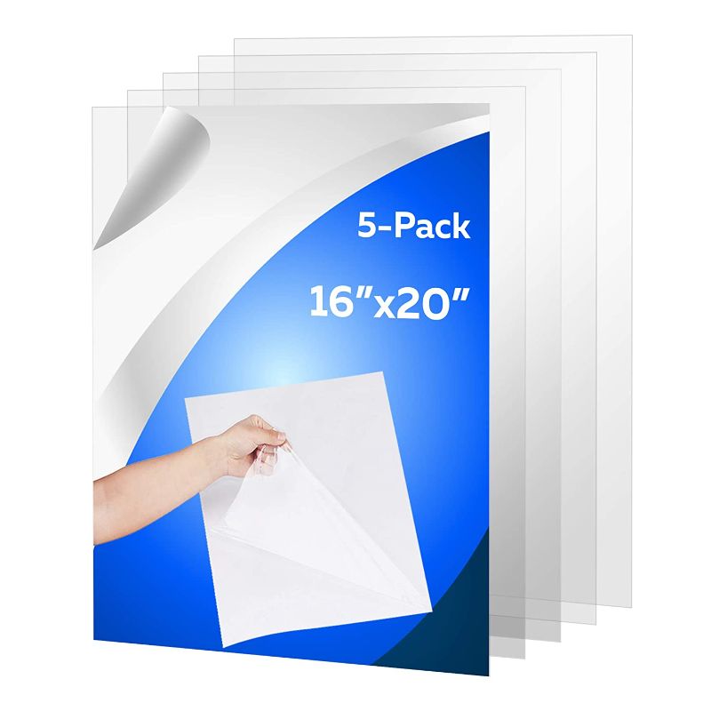 Photo 1 of (5 Pack) PET Sheet Panels - 16" x 20" x 0.03" Clear Acrylic Sheet-Quality Shatterproof, Lightweight, and Affordable Glass Alternative Perfect for Poster Frames, Counter Barriers, and Pet Barriers
