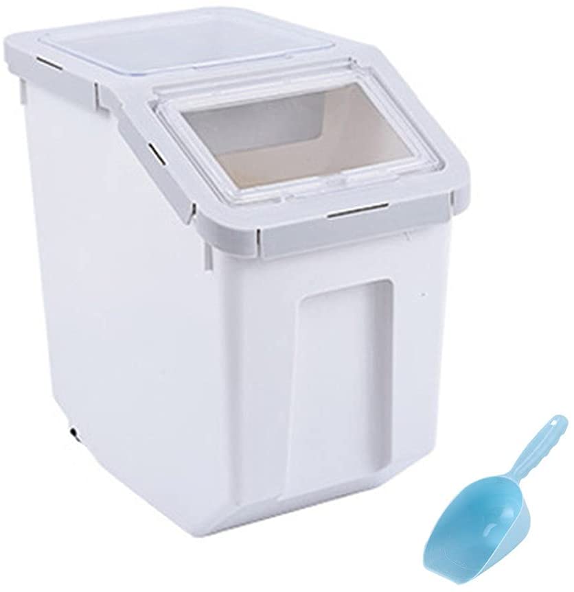 Photo 1 of 22lbs Dog Food Storage Container Flip Cover Plastic Pet Food Bin Dog Food Bucket with Wheels Airtight Pet Food Storage Container with Measuring Cup and Scoop
