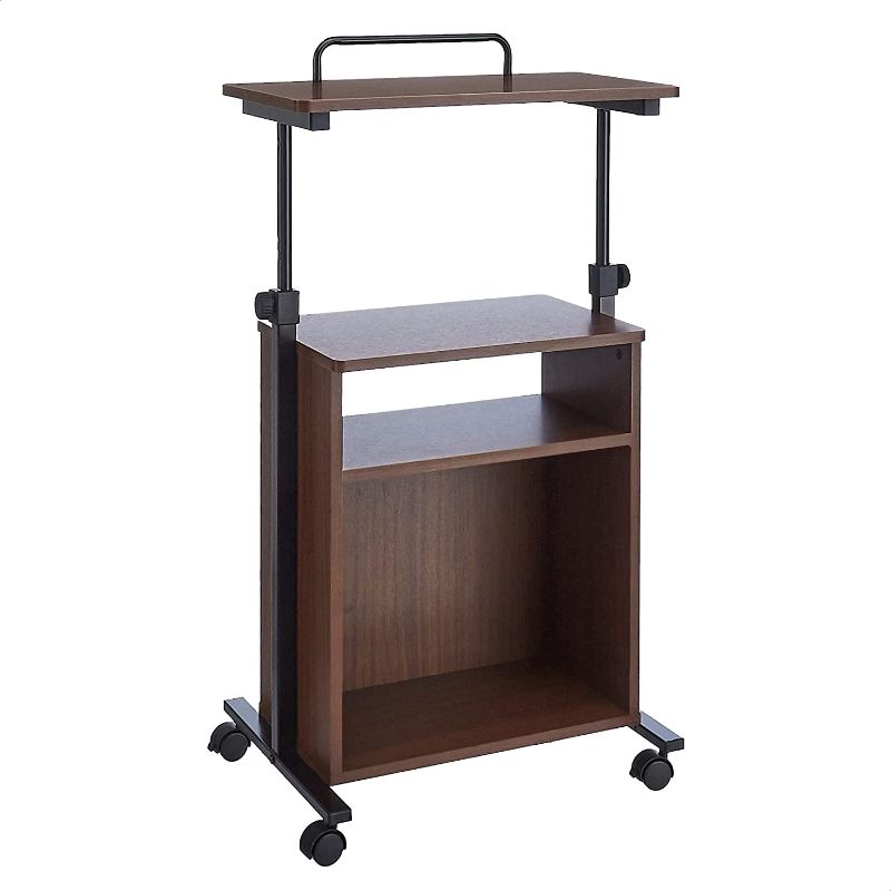 Photo 1 of Amazon Basics Adjustable Standing Mobile Laptop Storage Cart with Shelves - Black, 21.5 x 15.7 x 30-45.3-Inches
