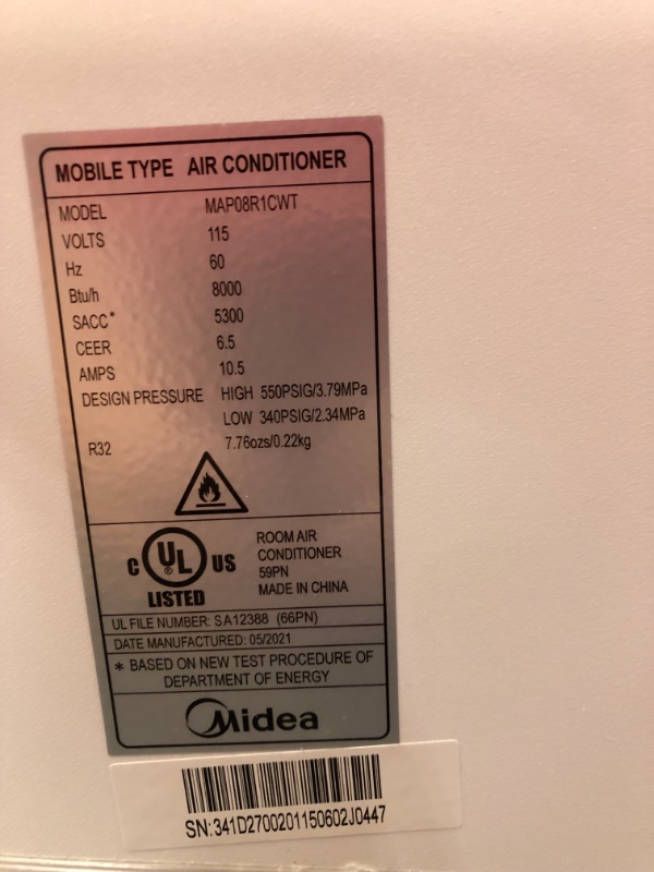 Photo 11 of MIDEA MAP08R1CWT 3-in-1 Portable Air Conditioner, Dehumidifier, Fan, for Rooms up to 150 sq ft, 8,000 BTU (5,300 BTU SACC) control with Remote