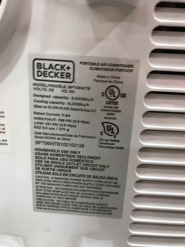 Photo 7 of BLACK+DECKER BPP06WTB White 1 Portable Air Conditioner, 6, 000 BTU