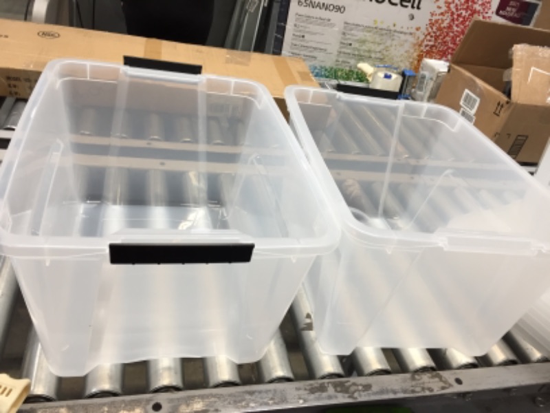 Photo 3 of **MISSING 1 CONTAINER** IRIS 32 Quart Stack & Pull™ Box, 6 Pack, Clear with Black Handles