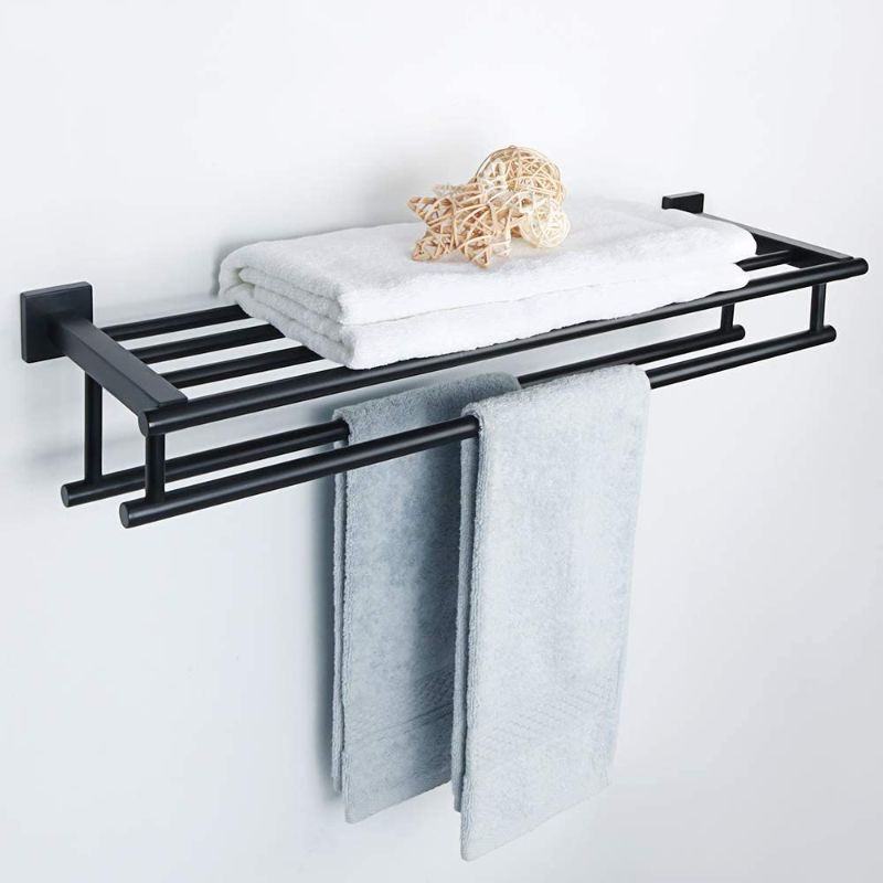 Photo 1 of Alise 28-Inch Bathroom Lavatory Towel Rack Towel Shelf with Two Towel Bars Wall Mount Holder,GZ8070-B SUS 304 Stainless Steel Matte Black
**HARDWARE MISSING**