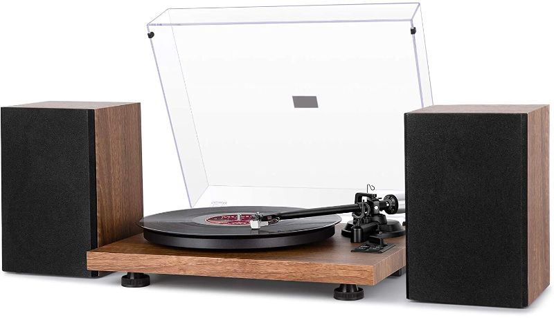 Photo 1 of 1 BY ONE Wireless Turntable HiFi System with 36 Watt Bookshelf Speakers, Patend Designed Vinyl Record Player with Magnetic Cartridge, Wireless Playback and Auto Off
