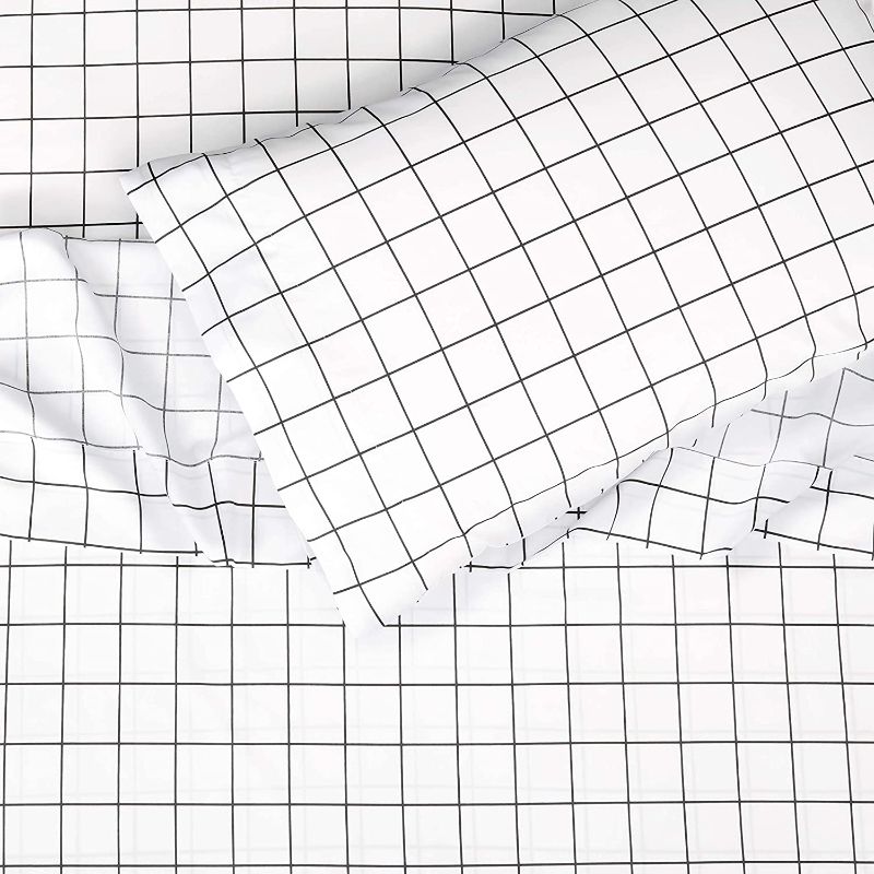 Photo 1 of Amazon Basics Soft Microfiber SET with Elastic Pockets - Twin XL, Black Grid, PILLOW CASES AND COMFORTER