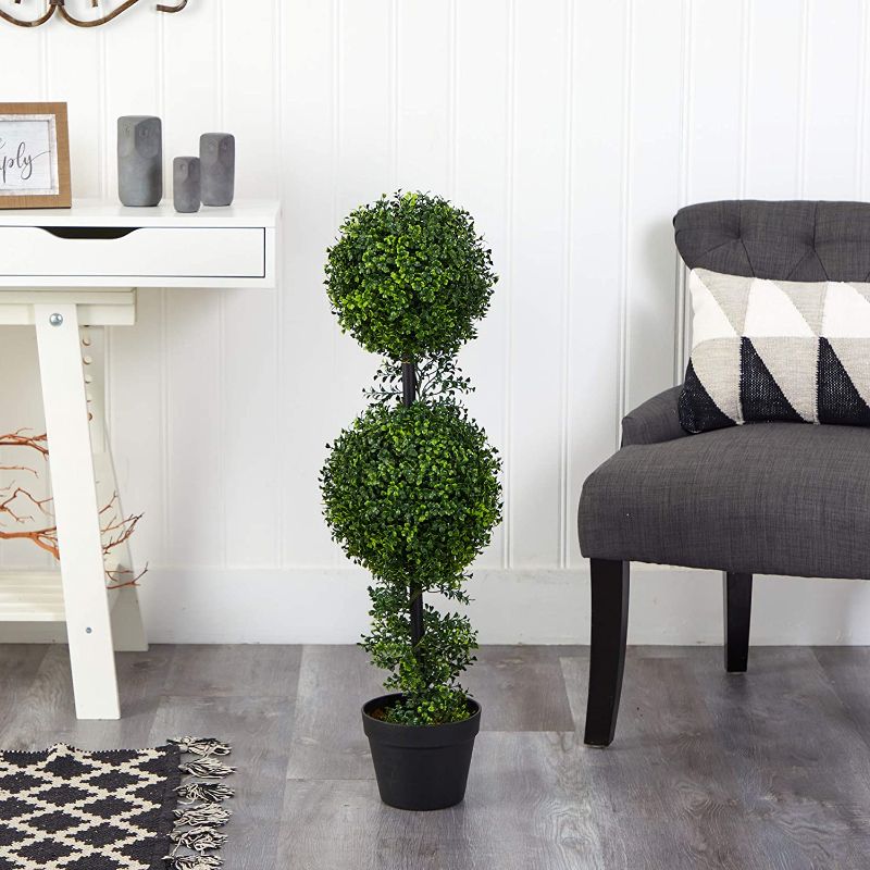 Photo 1 of 34in. Boxwood Double Ball Topiary Artificial Tree (Indoor/Outdoor)
