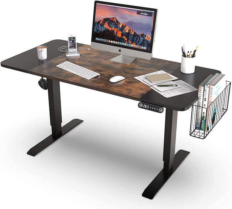 Photo 1 of DAMAGED,
GOOD FOR PARTS
NSdirect Electric Height Adjustable Standing Desk with Storage Basket,55 x 24 Inch Sit Stand Up Table Heavy Duty Steel Home Office Workstation,Black Frame/Black and Rustic Brown Top
