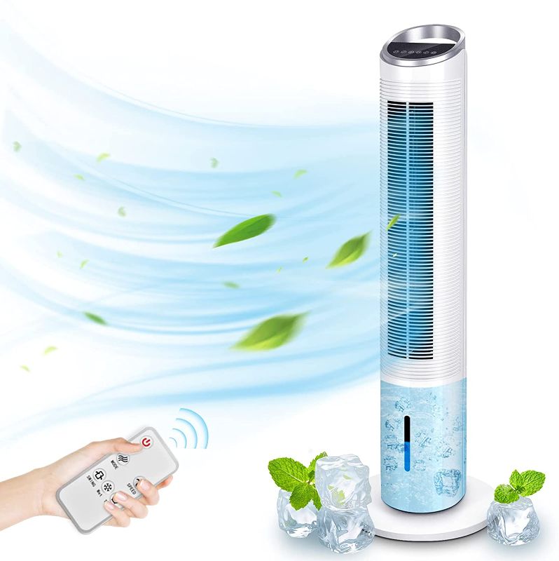 Photo 1 of Evaporative Air Cooler - 40'' Portable Oscillating Fan Tower Fan with Evaporative Cooler & Humidifier, 3-Speed Setting 3-Wind Type Remote Control 70°Oscillating 8 Hour Timer LCD Control Super Quiet
